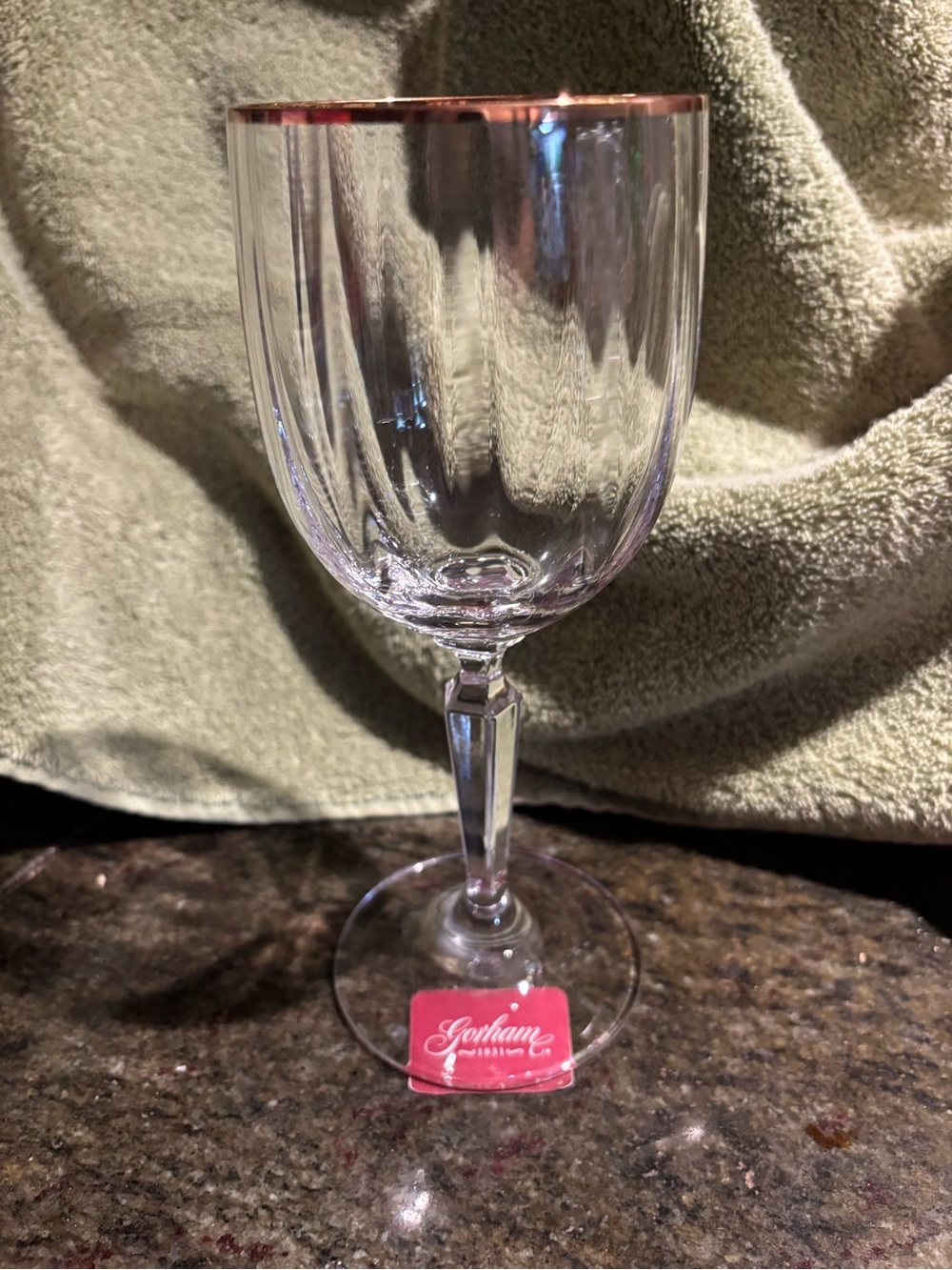 Gorham Golden Sunset Clear Crystal Wine Glass with Gold Rim